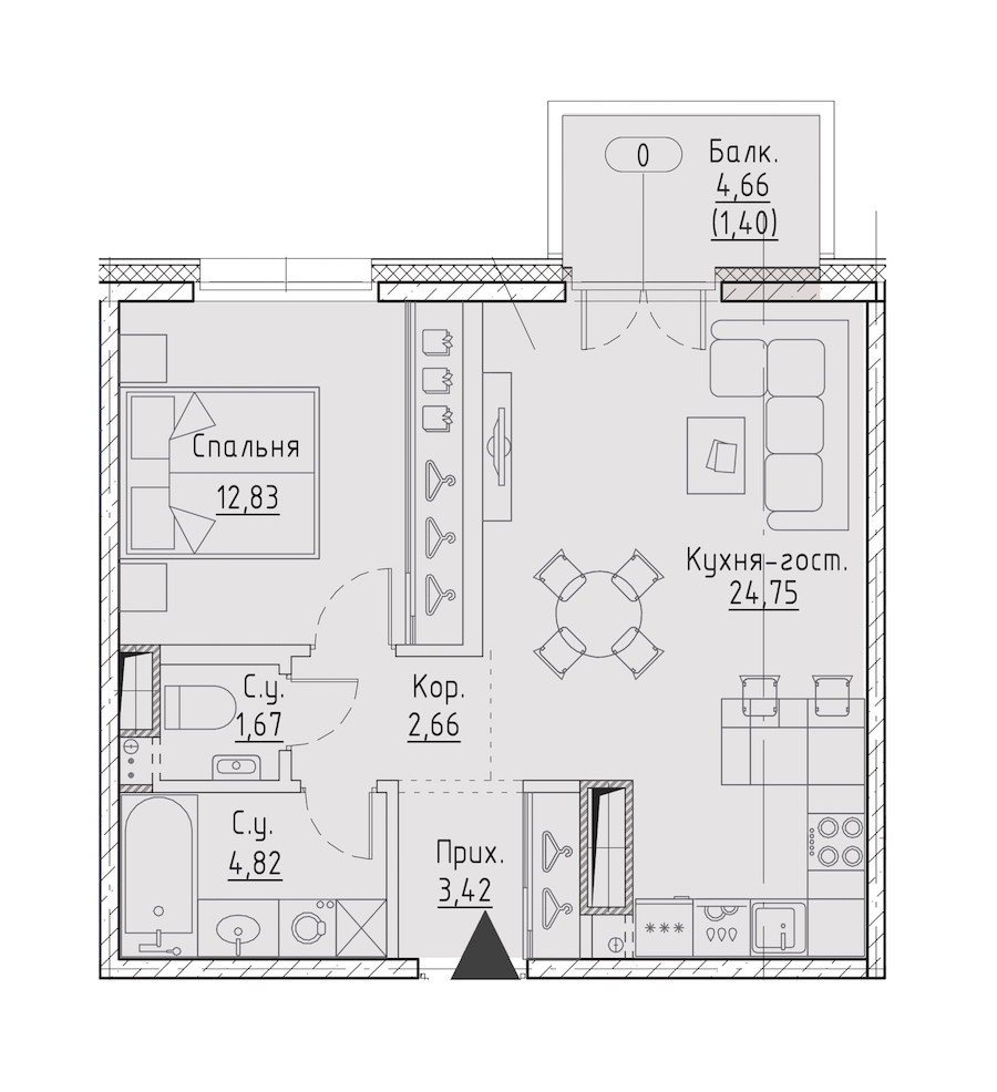 1-комнатная квартира 50.15 м², 6/9 эт., ЖК «LEGENDA Чёрная речка 41»